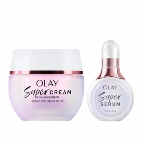 Olay Super Cream with Sunscreen SPF 30 (1.7 oz)   Super Serum Trial Size (0.4 oz) - Utimate Lightweight Face Moisturizer - Vitamin C & E, Hyaluronic Acid, Niacinamide - Hydrate, Smooth, Brighten