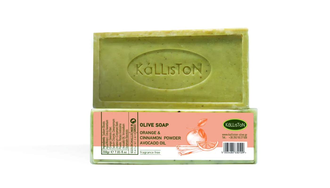 Olive Soap with Orange, Cinnamon Powder & Avocado Oil, Olive Soaps with Herbs Collection, For Detoxifying & Cleansing, 200g each soft bar, Pack of 2