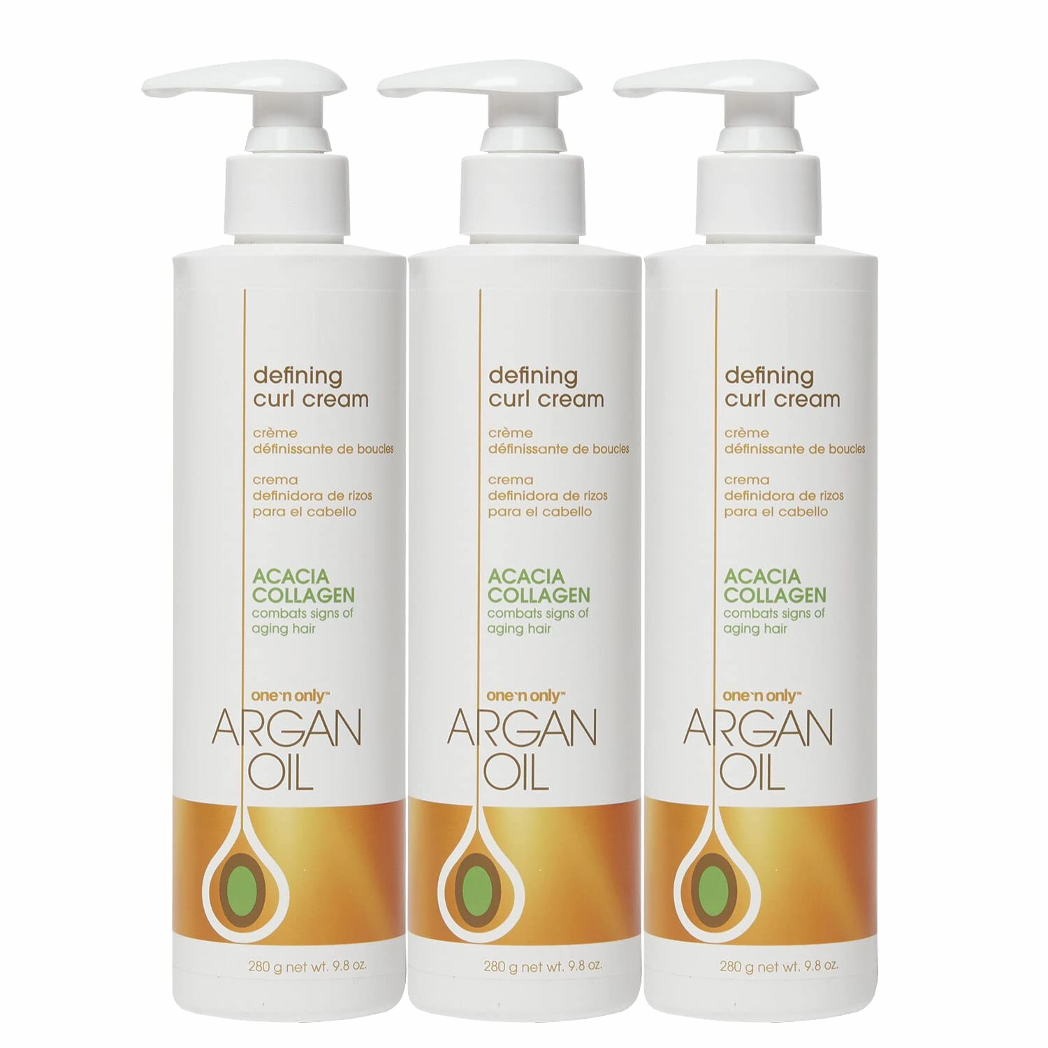 One 'n Only Defining Curl Cream with Argan Oil, Leave-in Conditioning Cream, Defines and Leaves Strong Curly Hair, Enhances Shine and Hydrates Without Sticky Residue, 9.8 Ounces (3 Pack)