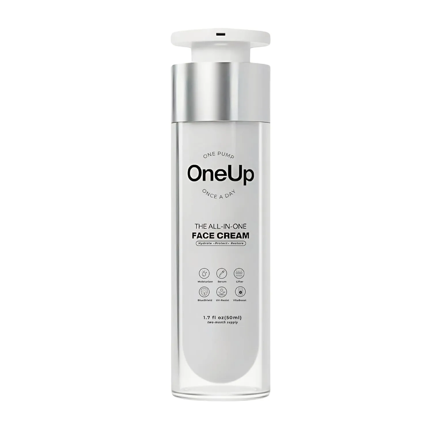 OneUp 6-in-1 Daily Face Cream – Lightweight, Fast-Absorbing Moisturizer with Niacinamide & Beet Root – Clean Beauty Formula with Precision Pump for Hydration & Skin Barrier Support – 1.7 fl oz