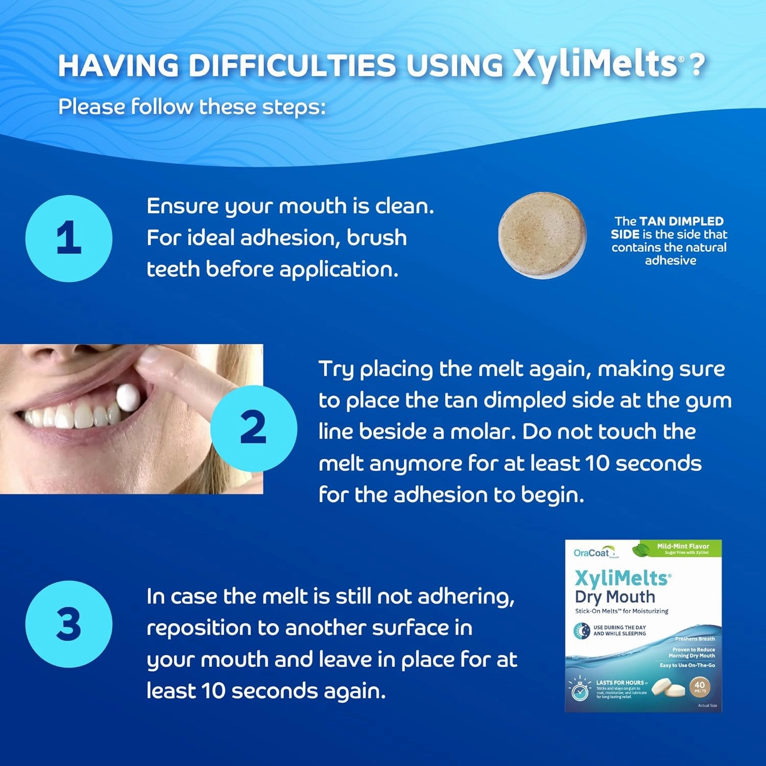 Oracoat XyliMelts for Dry Mouth Night Time or Day - Moisturizing Dry Mouth Adhering Discs, Sugar Free with Xylitol, 40 Count - Pack of 4, Mild Mint Flavor, 8-Hour Relief