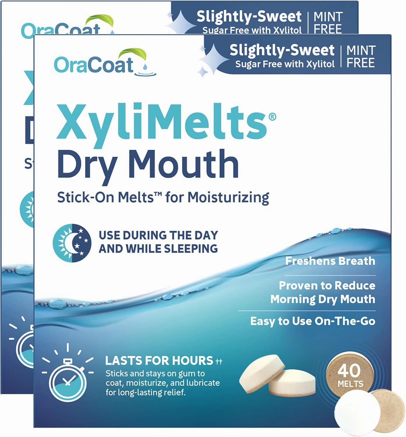 Oracoat XyliMelts for Dry Mouth Night Time or Day - Moisturizing Dry Mouth Adhering Discs, Sugar Free with Xylitol, 80 Count, Slightly-Sweet Flavor, 8-Hour Relief