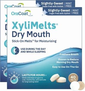 Oracoat XyliMelts for Dry Mouth Night Time or Day - Moisturizing Dry Mouth Adhering Discs, Sugar Free with Xylitol, 80 Count, Slightly-Sweet Flavor, 8-Hour Relief
