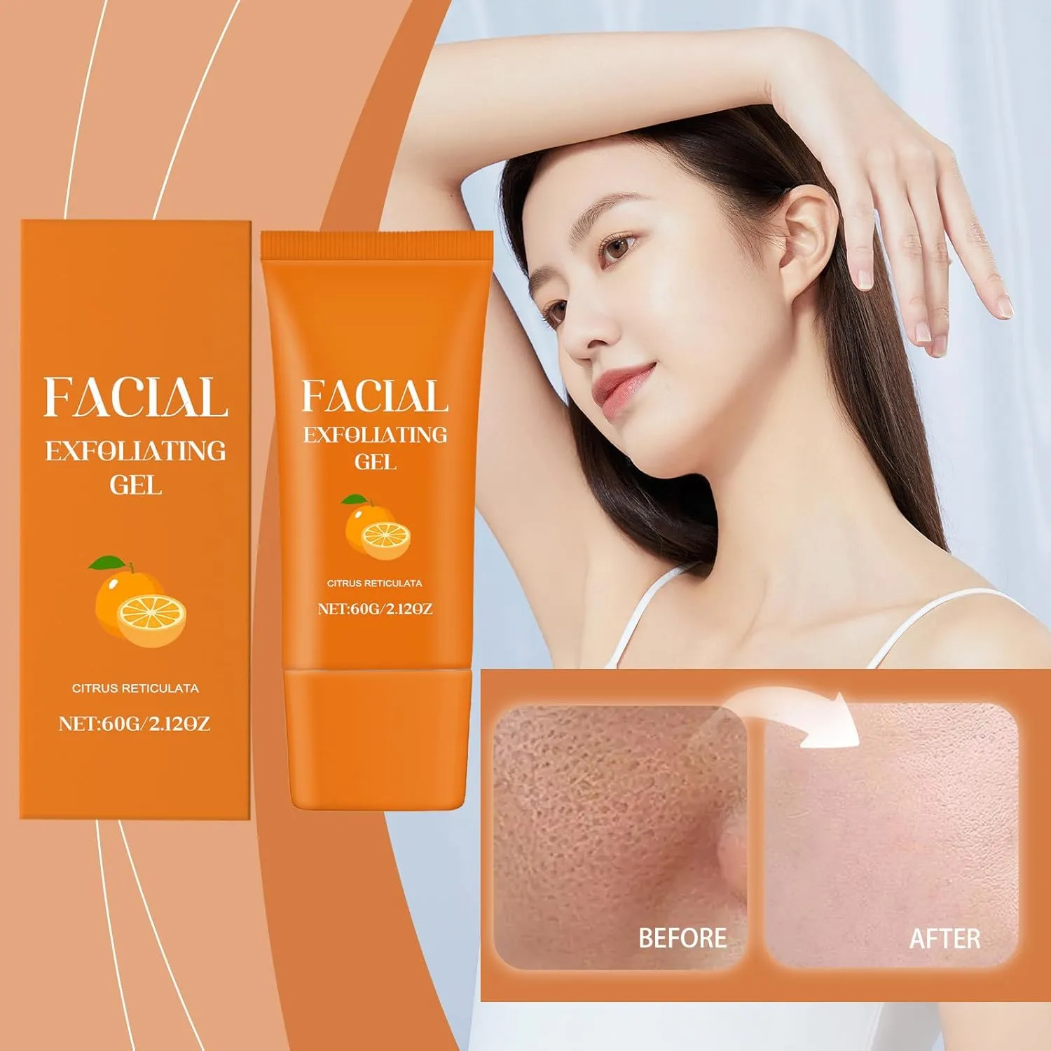 Orange Exfoliating Gel, Moisturizer Face Body Scrub Gel,Deep Cleansing Moisturizing,Natural Orange Peeling Face Scrub (3 Pcs)
