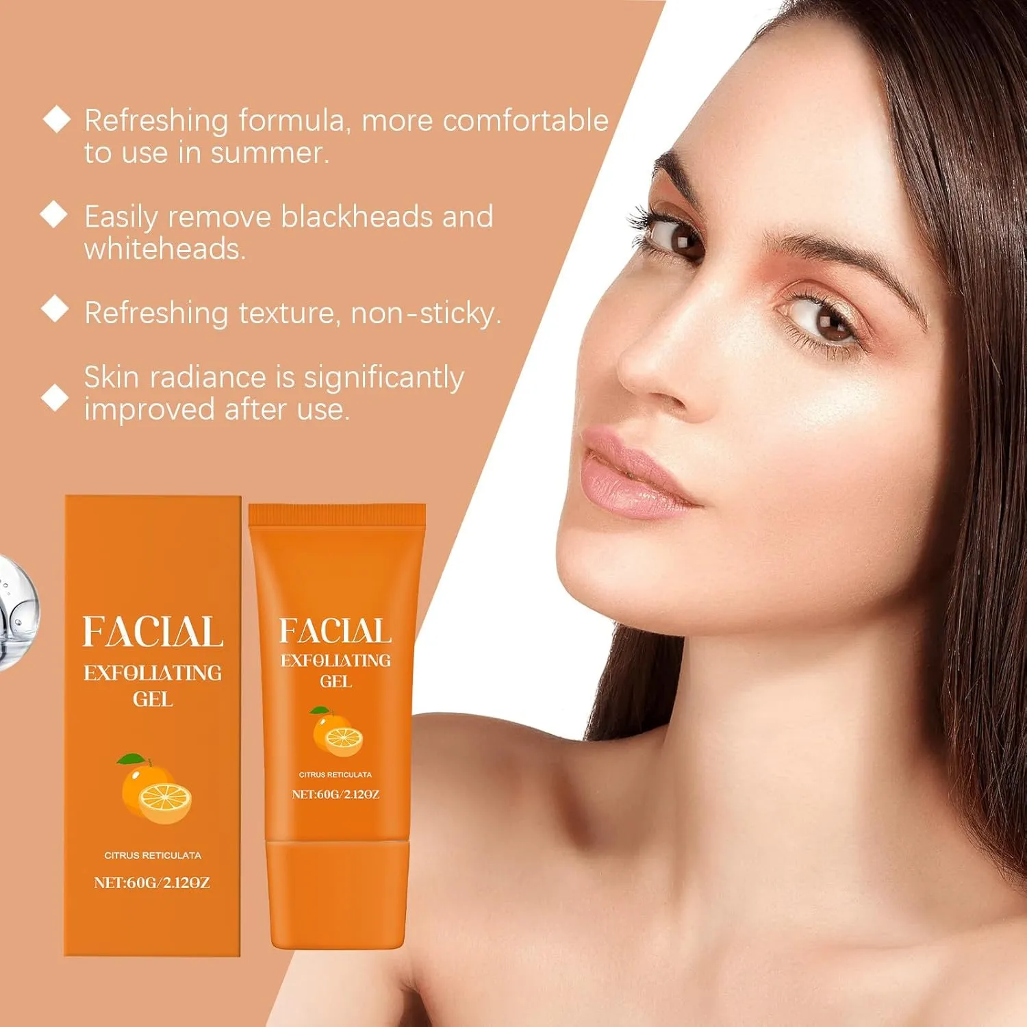 Orange Exfoliating Gel, Moisturizer Face Body Scrub Gel,Deep Cleansing Moisturizing,Natural Orange Peeling Face Scrub (3 Pcs)