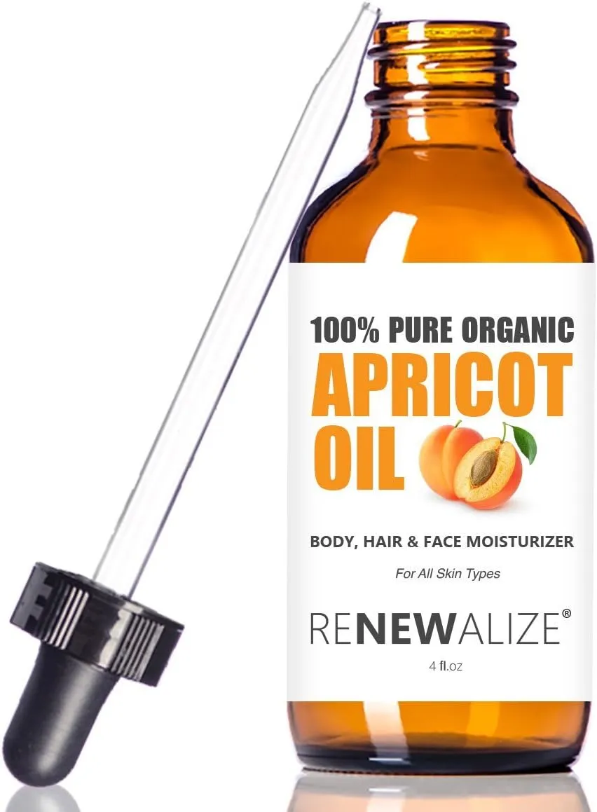 Organic Apricot Kernel Oil MOISTURIZER - in Large 4 oz Dark Glass Bottle with Dropper 100% Pure and Unrefined | an Essential Aromatherapy Skin Massage Oil for Body Hands & Feet