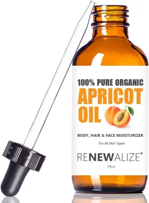Organic Apricot Kernel Oil MOISTURIZER - in Large 4 oz Dark Glass Bottle with Dropper 100% Pure and Unrefined | an Essential Aromatherapy Skin Massage Oil for Body Hands & Feet