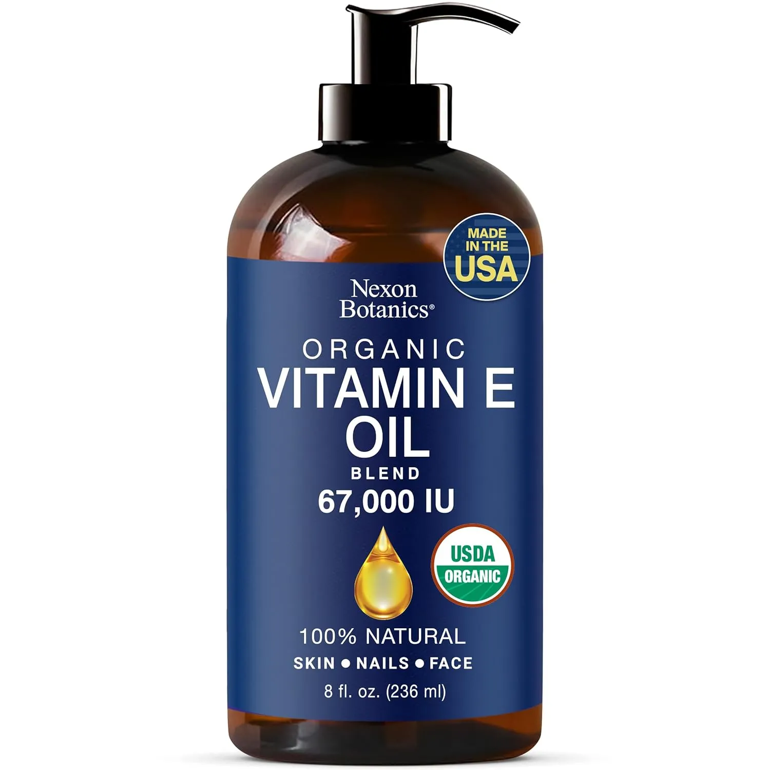 Organic Vitamin E Oil Blend 67,000 IU - 8 fl oz - Made from Pure, Natural Oils for Skin, Scars & Face - Aceite de Vitamina E - Nexon Botanics