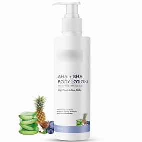 Organic 10% AHA   1% BHA Body Lotion For Exfoliation - Treats Strawberry Legs & Bumpy Skin With Ceramide - Skin Britheninig Lotion With Niacinamide and Shea Butter - 200 m