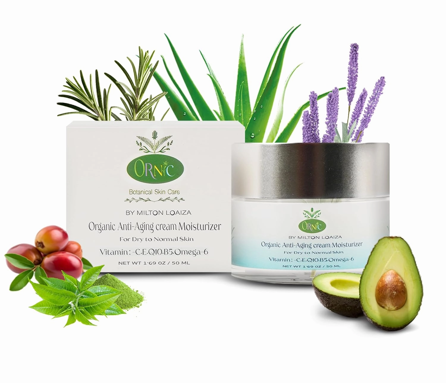 Organic Anti-Aging Moisturizer - Hydrating & Rejuvenating Facial Cream for Dry Sensitive Skin - Vegan, Cruelty-Free, Natural Skincare - Nourishes, Firms & Reduces Wrinkles 50Ml