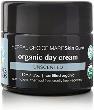 Organic Day Cream (Unscented) by Herbal Choice Mari; 1.7 Fl Oz Glass Jar; Moisturizer for All Skin Types