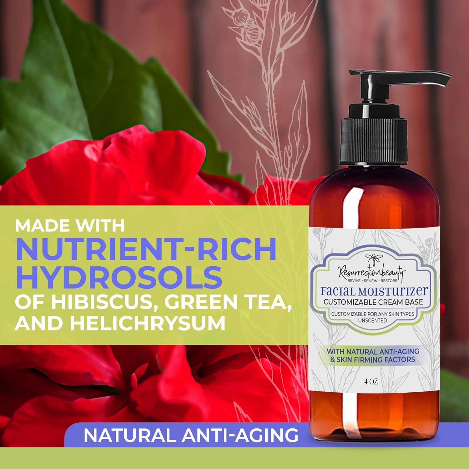 Organic Face Moisturizer for Women and Men, Daily Antioxidant Unscented Facial Cream With Green Tea & Hibiscus Hydrosol, Shea Butter, Vitamin E, Anti Aging Ingredients For Day & Night 4 OZ - 4 PACK