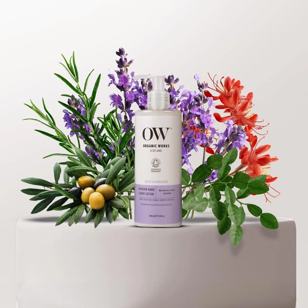 Organic Works Daily Hydration Hand and Body Lotion - Enriched with Vitamin E, Cocoa Butter Lotion for Skin Hydration - Lavender - 10.14 oz