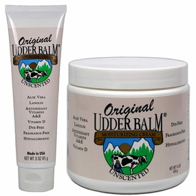 Original Udder Balm Unscented 16 Oz Jar & 3 Oz Tube Bundle - Hypoallergenic Formula, Dye-Free and Fragrance-Free, Body Moisturizing for Very Dry Skin