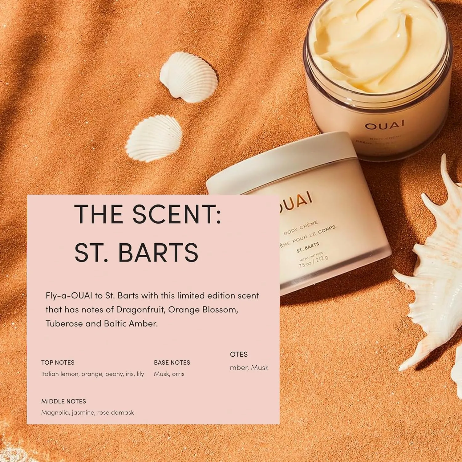 OUAI Body Cream, St. Barts - Hydrating Whipped Body Cream with Cupuaçu Butter, Coconut Oil and Squalane - Softens Skin and Delivers Healthy-Looking Glow - Sulfate-Free Skin Care (7.5 Oz)