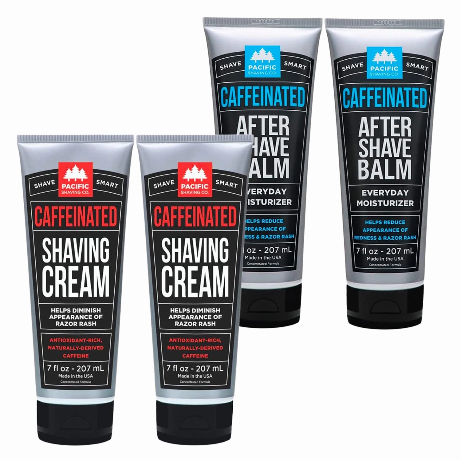 Pacific Shaving Company Caffeinated Shaving Cream & Aftershave Set - Shave Kit for Men - Antioxidant   Caffeine Enriched Shave Cream   Aftershave Lotion (7 Oz, 2x Each)