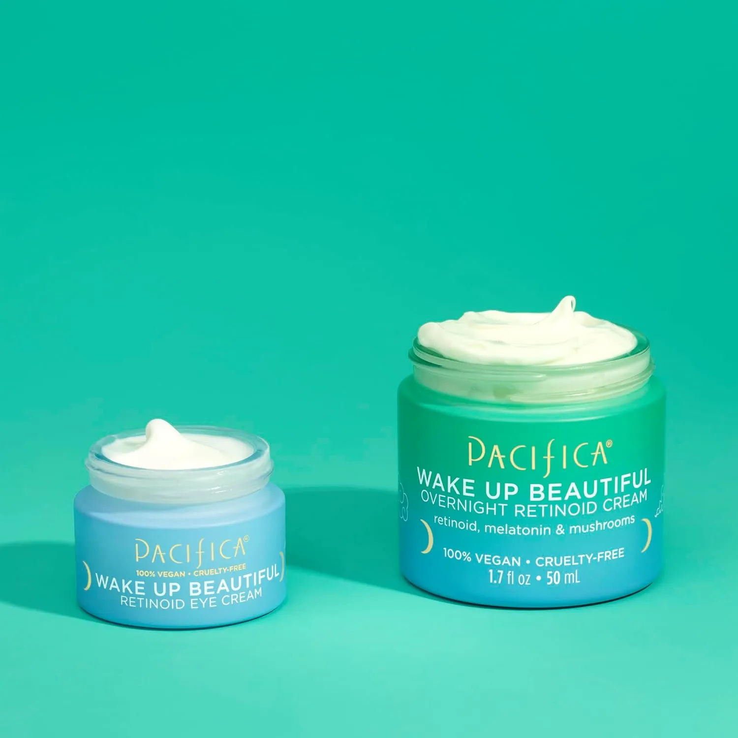 Pacifica Beauty Wake Up Beautiful Retinoid Eye Cream & Overnight Retinoid Cream Set, Skincare, Moisturizer, Face Cream, For Dry, Aging, Sensitive Skin, Vegan, 0.5 fl oz and 1.7 fl oz (Set of 2)