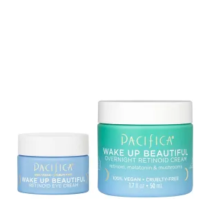 Pacifica Beauty Wake Up Beautiful Retinoid Eye Cream & Overnight Retinoid Cream Set, Skincare, Moisturizer, Face Cream, For Dry, Aging, Sensitive Skin, Vegan, 0.5 fl oz and 1.7 fl oz (Set of 2)