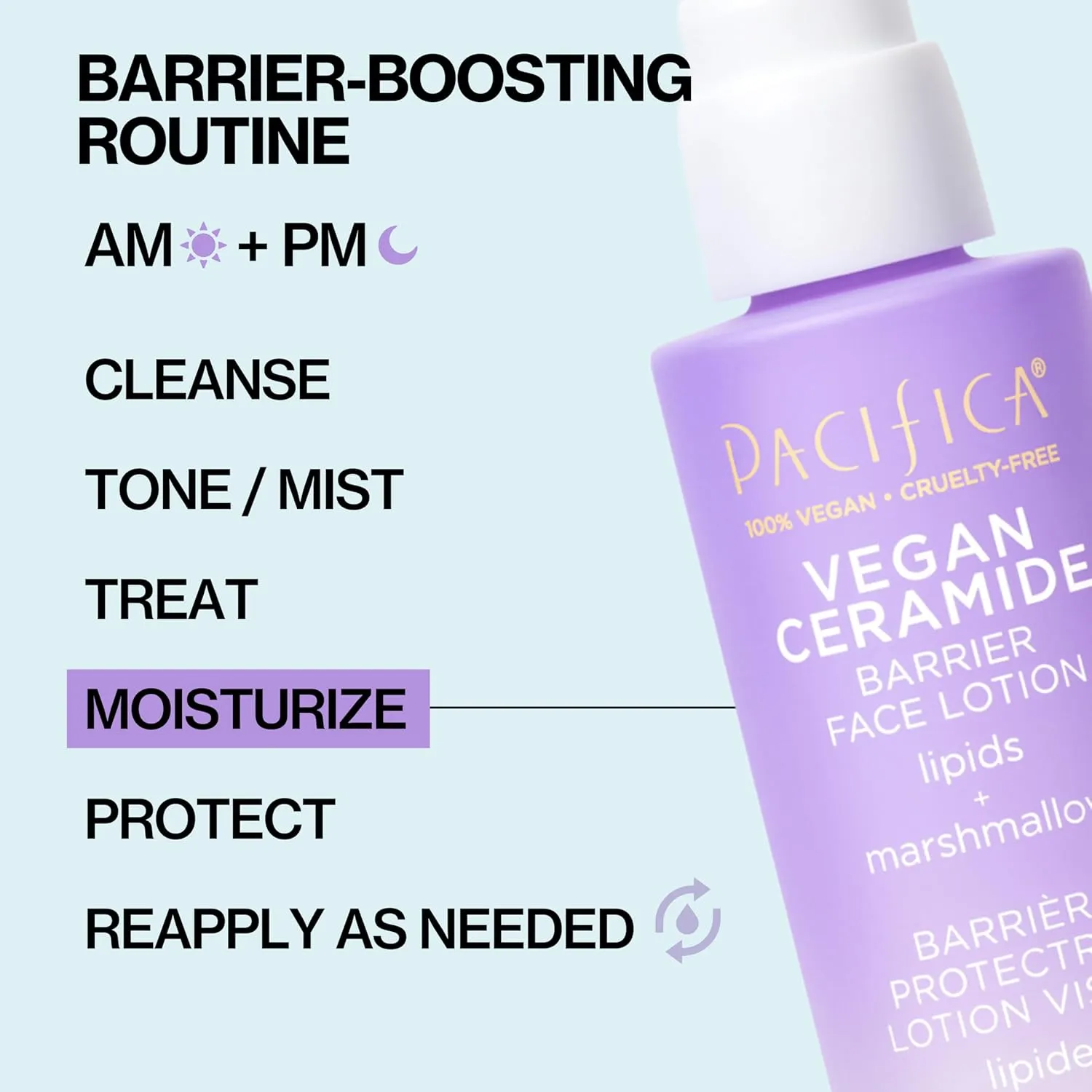 Pacifica Face Moisturizer - Vegan Ceramide Barrier Repair Face Lotion, Hydrating, For Dry Skin, Dermatologist Tested, Safe for Sensitive Skin, Fragrance Free, Vegan   Cruelty Free