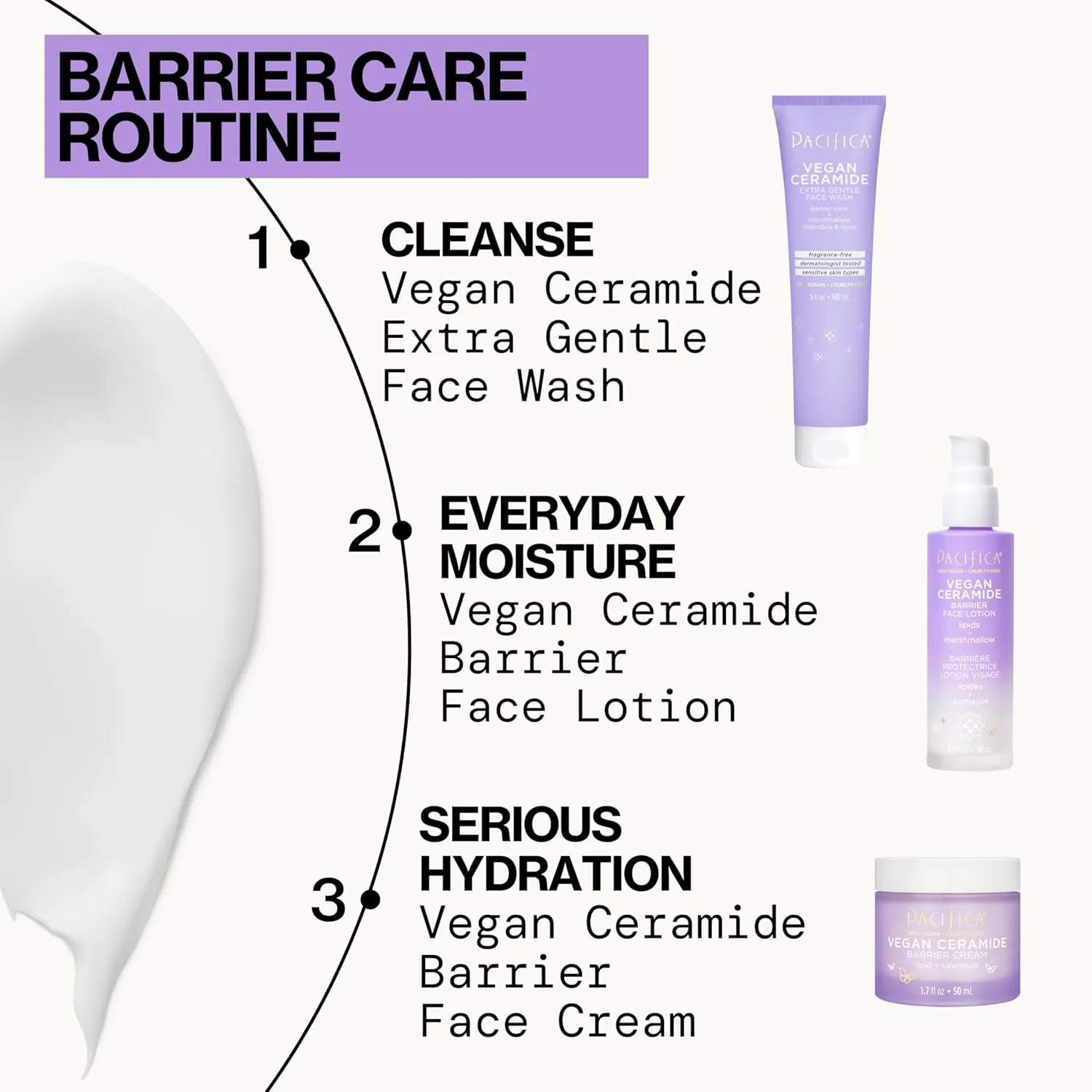 Pacifica Face Moisturizer - Vegan Ceramide Barrier Repair Face Lotion, Hydrating, For Dry Skin, Dermatologist Tested, Safe for Sensitive Skin, Fragrance Free, Vegan   Cruelty Free