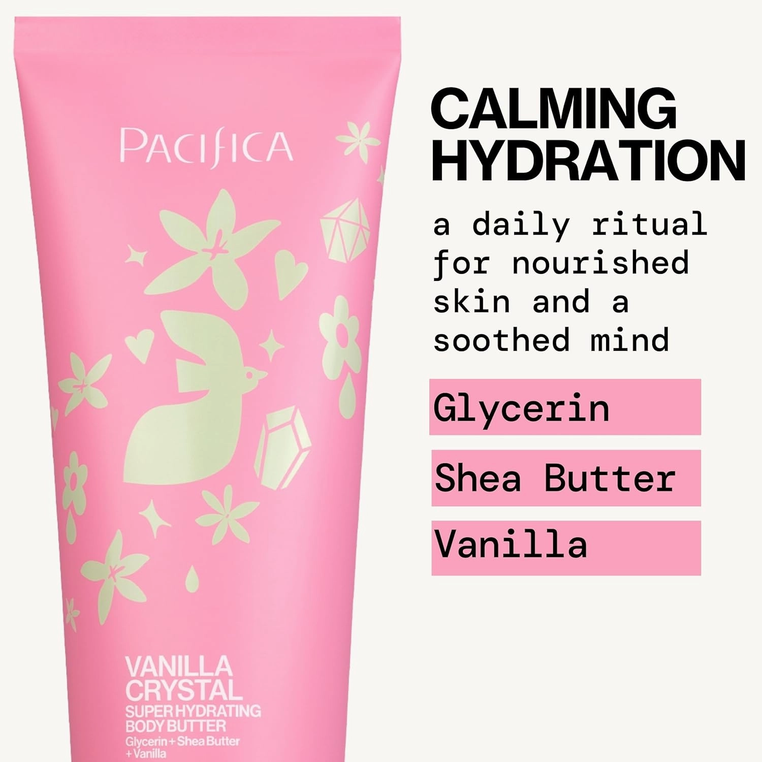 Pacifica Vanilla Crystal Body Butter Lotion – Super Hydrating Moisturizer for Dry Skin, Rich Shea Butter & Vitamin E Formula, Vegan, Cruelty-Free, Clean Beauty, Vanilla Scent, 6 oz