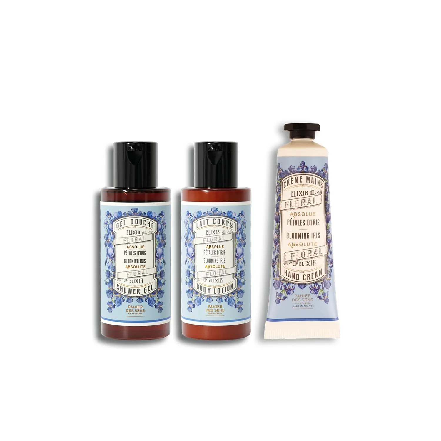 Panier des Sens – Blooming Iris Set for Women – Body Lotion   Shower Gel   Hand Cream - Gift & Birthday Gift for Her - Body Care Kit with 96% Natural Ingredients – Self Care Gifts for women