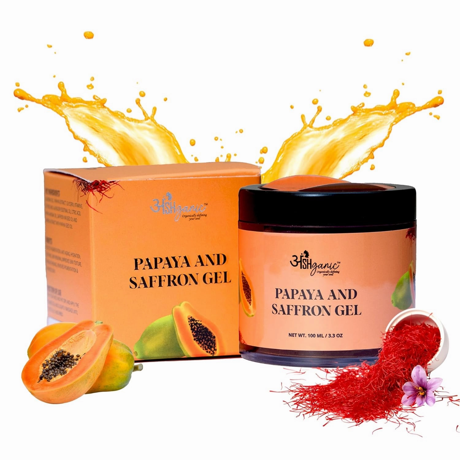 Papaya and Saffron Facial Gel Moisturizer, 3.4 Fl Oz, Brightening and Hydrating Formula for All Skin Types