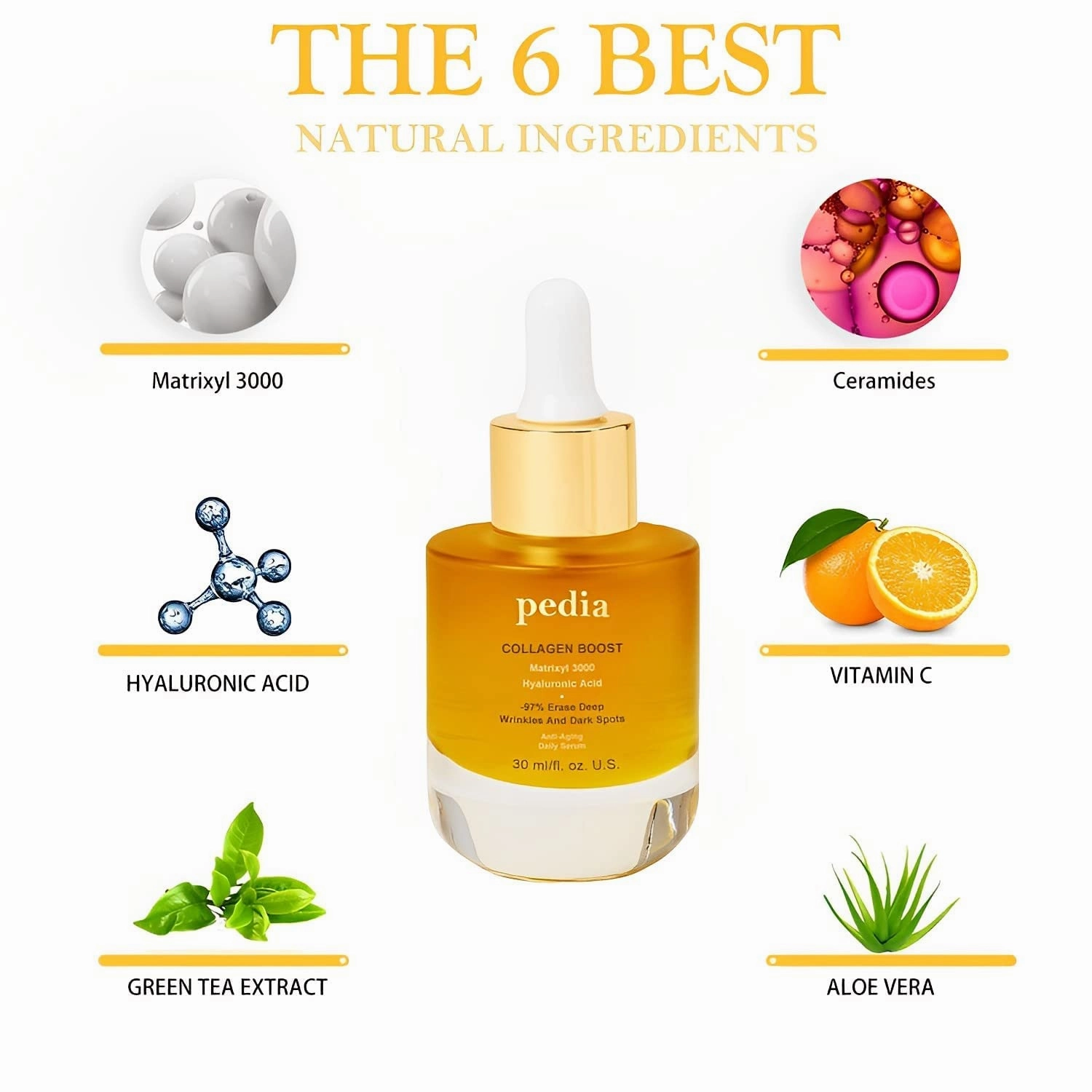 Pedia Advanced Collagen Boost Anti Aging Serum, Collagen Boost Anti Aging Serum, Hyaluronic Acid Serum for Face Pure Anti Aging Skin Moisturizer (7pcs)