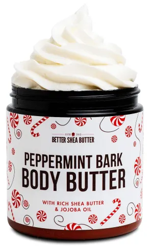 Peppermint Bark Whipped Body Butter | Limited Edition Christmas Lotion | Dry Skin Moisturizer with Shea Butter and Jojoba Oil | Natural Body Butter Holiday Edition