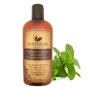 Peppermint, Rosemary & Eucalyptus Massage & Foot Cream for Dry Cracked Heels and Feet - Moisturizing Foot Lotion for Cracked Heel Repair - Callus Remover with Lactic Acid (4 oz)