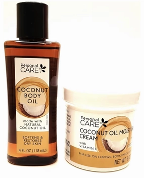 Personal Care Natural Coconut Oil Moisturizing Cream 6oz with Vitamin E & Natural Coconut Body Oil 4oz [10oz Kit]