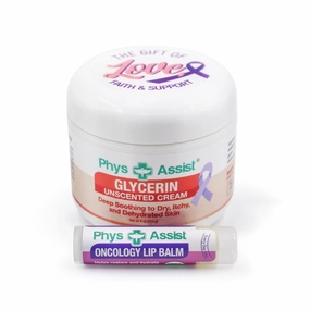 PhysAssist Oncology Glycerin Unscented Cream Deep Soothing Moisturizer. Made specially for those with Fragrance Intolerance after Radio and Chemo PLUS Peppermint Lip Balm