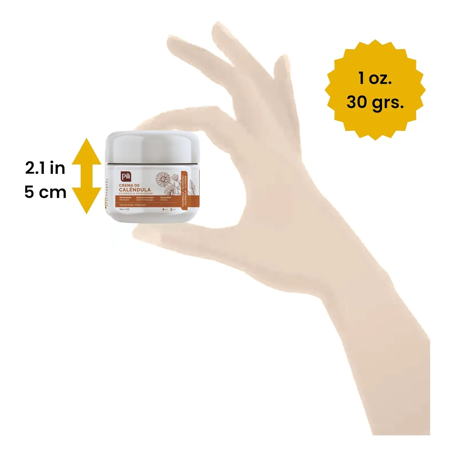 Pili Natural Calendula Cream – Hydrating Moisturizer for Dry, Rough, or Chapped Skin – Soothing Face, Hand & Body Cream – Crema de Caléndula with Beeswax & Glycerin. 3 pack x 1 oz each