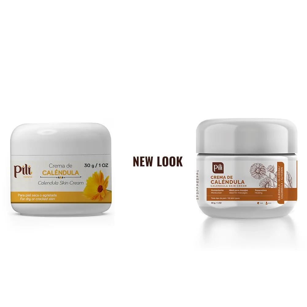 Pili Natural Calendula Cream – Hydrating Moisturizer for Dry, Rough, or Chapped Skin – Soothing Face, Hand & Body Cream – Crema de Caléndula with Beeswax & Glycerin. 3 pack x 1 oz each