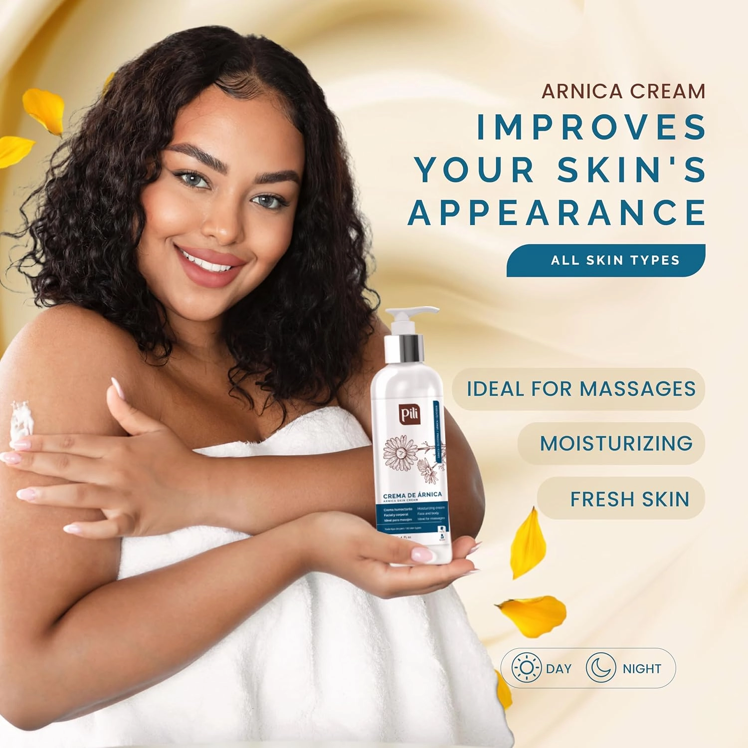 Pili Arnica Cream 8.4 oz. Deep Hydration & Soothing Relief for Dry, Rough Skin & Discoloration. Lightweight Face, Hand & Body Moisturizer – Crema de arnica, Non-Greasy & Fast Absorbing.