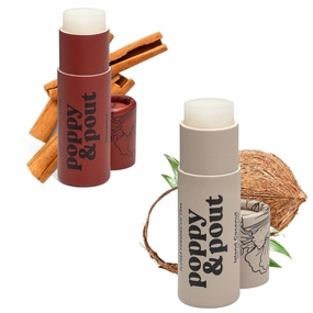 Poppy & Pout Jumbo Lip Balm 2 Pack, All Natural Lip Balms & Moisturizers, Hydrates with Beeswax, Vitamin E, Organic Coconut, Island Coconut & Cinnamint