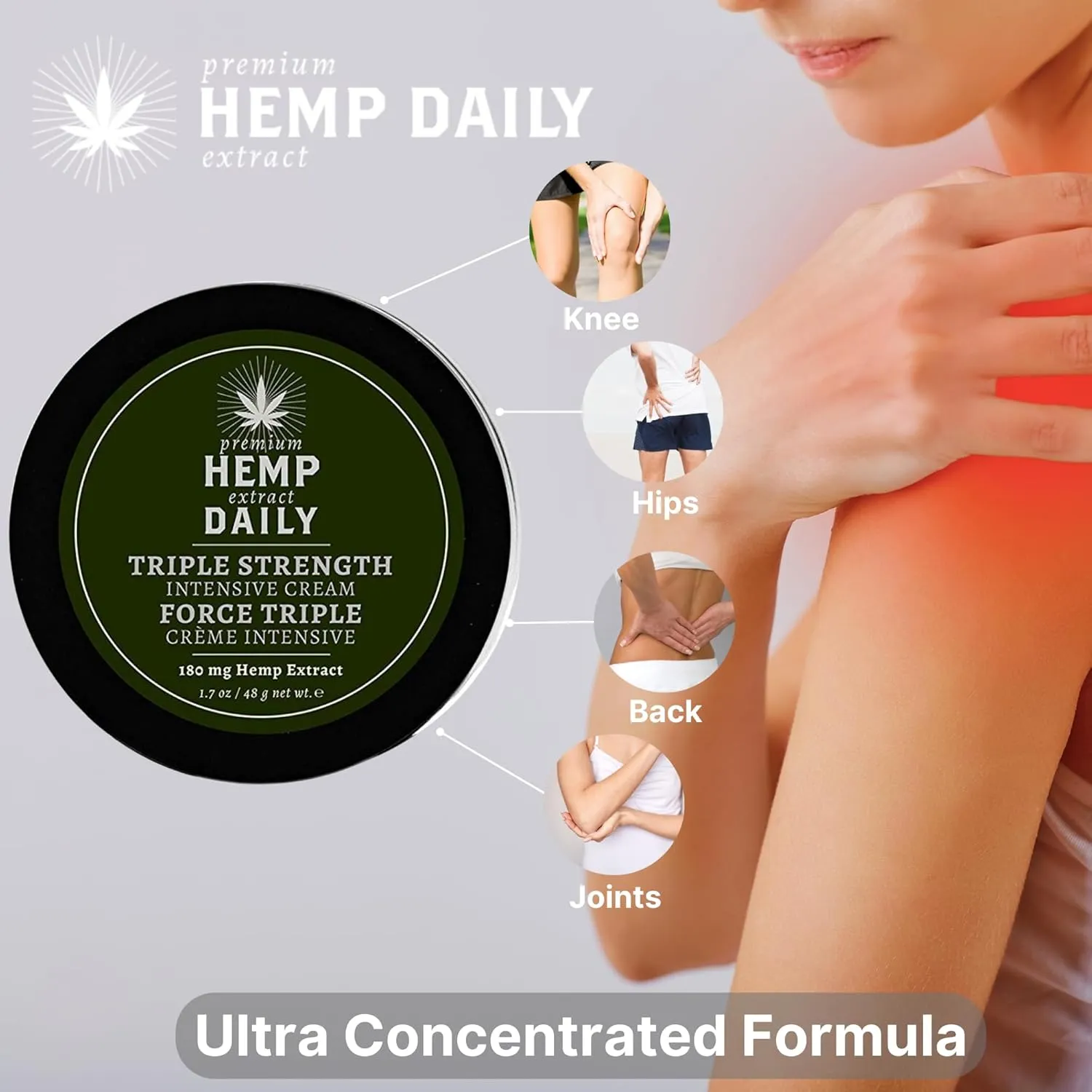 Premium Hemp Extract Daily Triple Strength Intensive Cream - Topical Rub with Essential Oils and Moisturizer - Vegan, Organic Ingredients - Classic Mint, 1.70 oz - Single