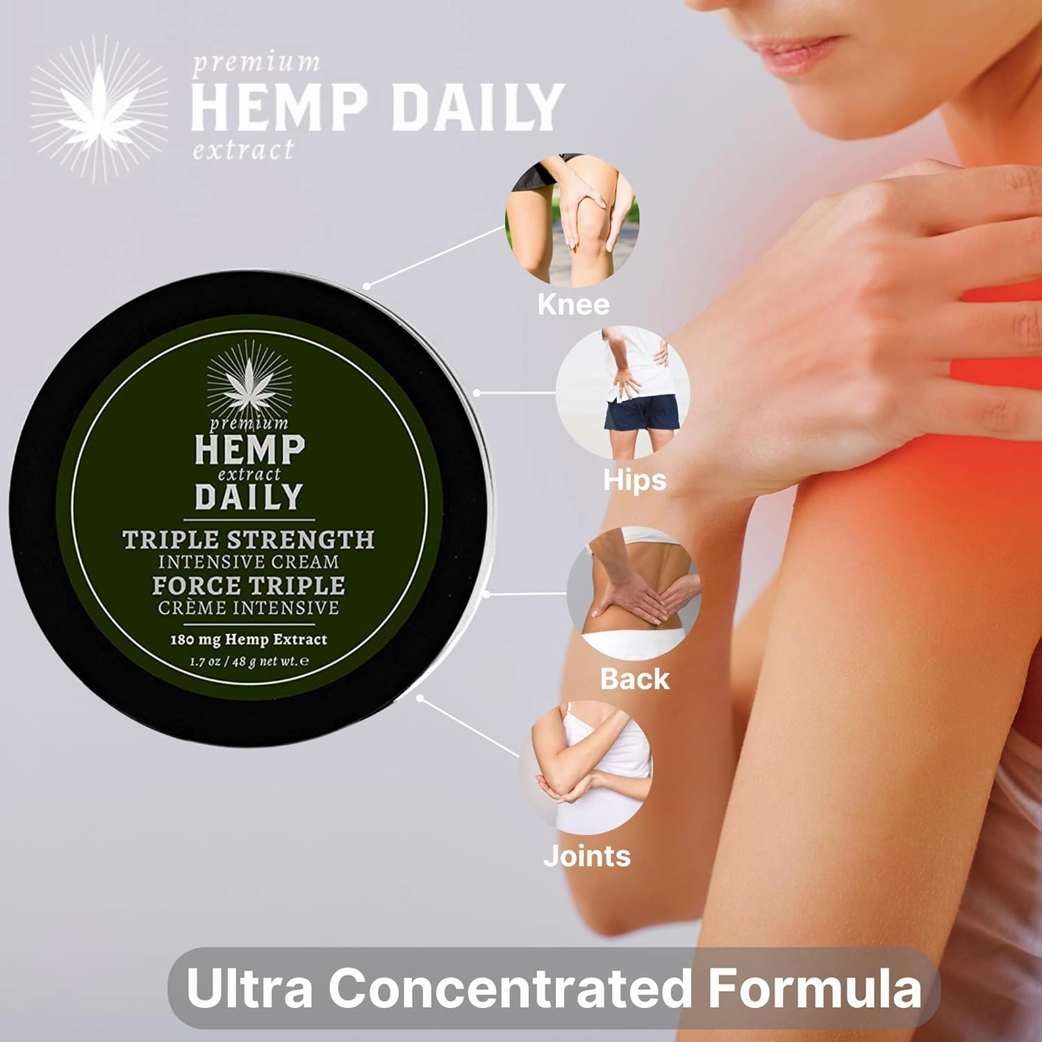 Premium Hemp Daily Triple Intensive Cream - Muscle, Knee, Joint, Back, Neck and Shoulder Topical Rub - Organic | 1.7 Ounces (Original Mint, Pack of 3)