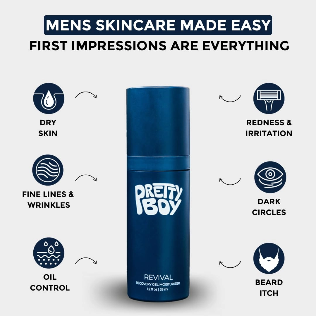 Prettyboy Face Revival Gel Moisturizer For Men & Fresh Start Gentle Face Cleanser Bundle, Hydrating Cream & Cleanser That Refreshes Dry Skin, Irritation, & Redness - 2 Count
