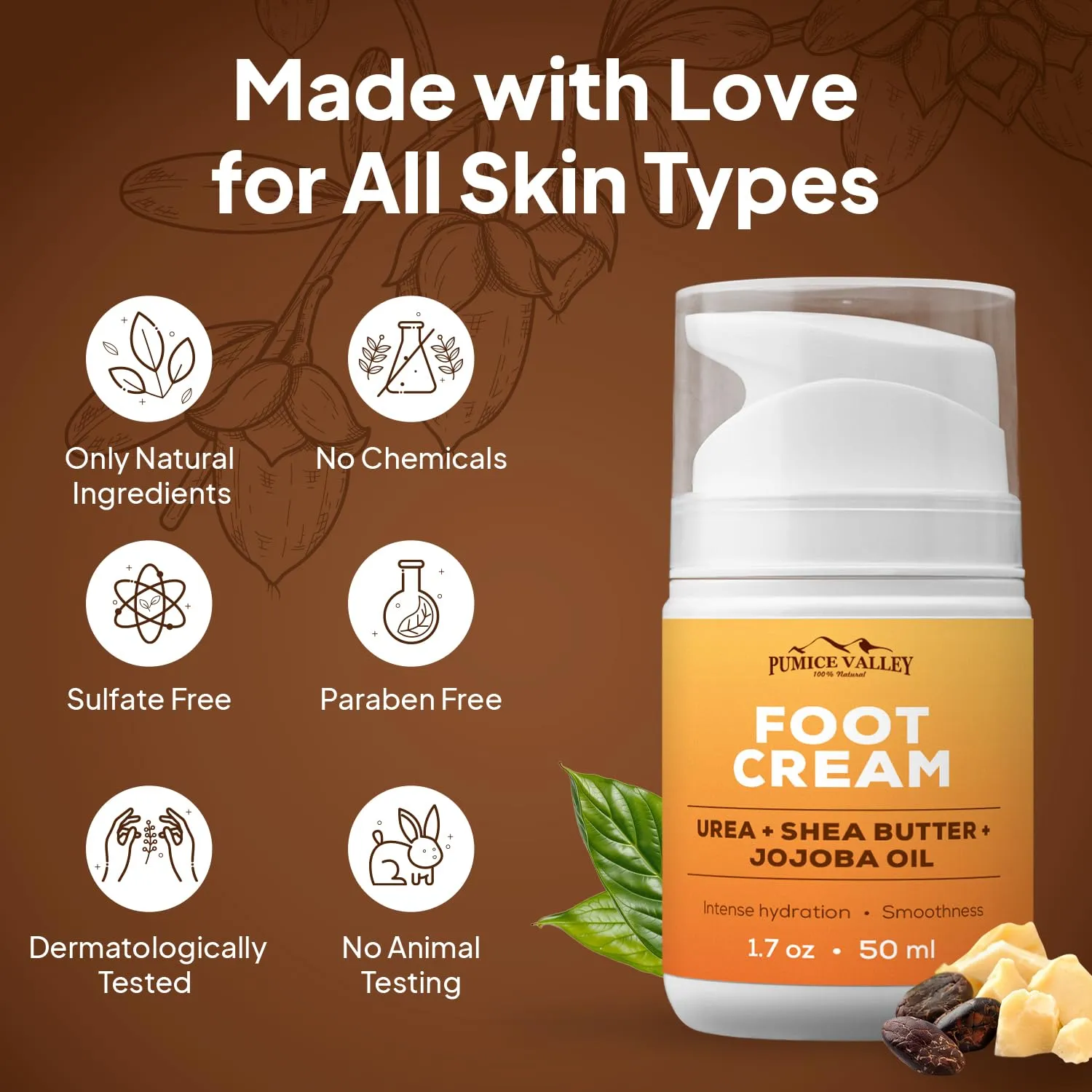 Pumice Valley 2 Pack Foot Cream for Dry Cracked Feet and Heels - Natural Moisturizer, Corn, Calluses Treatment - Skin, Body Lotion, Urea, Shea Butter, Jojoba Oil, Vitamin E 1.7 Oz