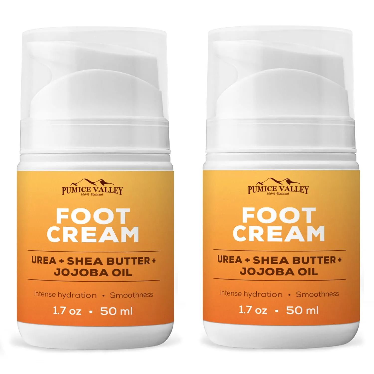 Pumice Valley 2 Pack Foot Cream for Dry Cracked Feet and Heels - Natural Moisturizer, Corn, Calluses Treatment - Skin, Body Lotion, Urea, Shea Butter, Jojoba Oil, Vitamin E 1.7 Oz