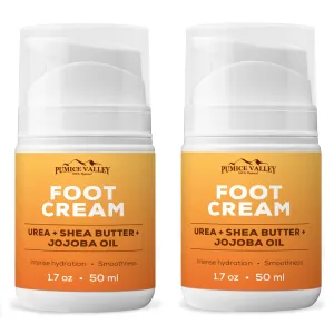 Pumice Valley 2 Pack Foot Cream for Dry Cracked Feet and Heels - Natural Moisturizer, Corn, Calluses Treatment - Skin, Body Lotion, Urea, Shea Butter, Jojoba Oil, Vitamin E 1.7 Oz