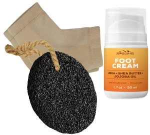 Pumice Valley Foot Cream for Dry Cracked Feet Urea, Shea Butter, Jojoba Oil, Vitamin E 1.7 Oz - Pumice Stone - Natural Earth Lava Black - Moisturizing Heel Socks with Soft Gel Lining