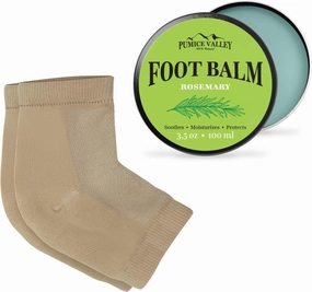 Pumice Valley Foot Balm Cream for Dry Cracked Heels and Feet - Natural Foot Moisturizer Balm for Calluses and Dry Feet Treatment - Moisturizing Heel Socks with Soft Gel Lining - Rosemary Foot Lotion