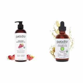 PURA D'OR 16 Oz Grapeseed & 4 Oz Vitamin E Oil Blend With Argan, Jojoba, Apricot, Almond, Rosehip, Sunflower & Avocado Oils
