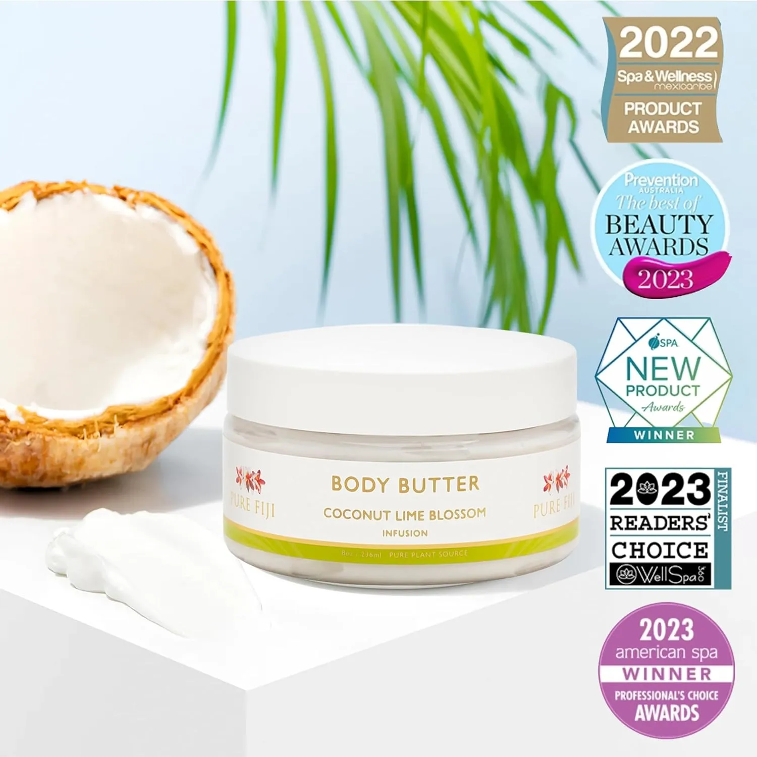 PURE FIJI Body Butter - Moisturizer Body Butter Cream - Face Cream and Body Lotion for Dry Skin with Natural Oils & Vitamin E, Body Butter For Women for Men,Coconut Lime Blossom, 8oz