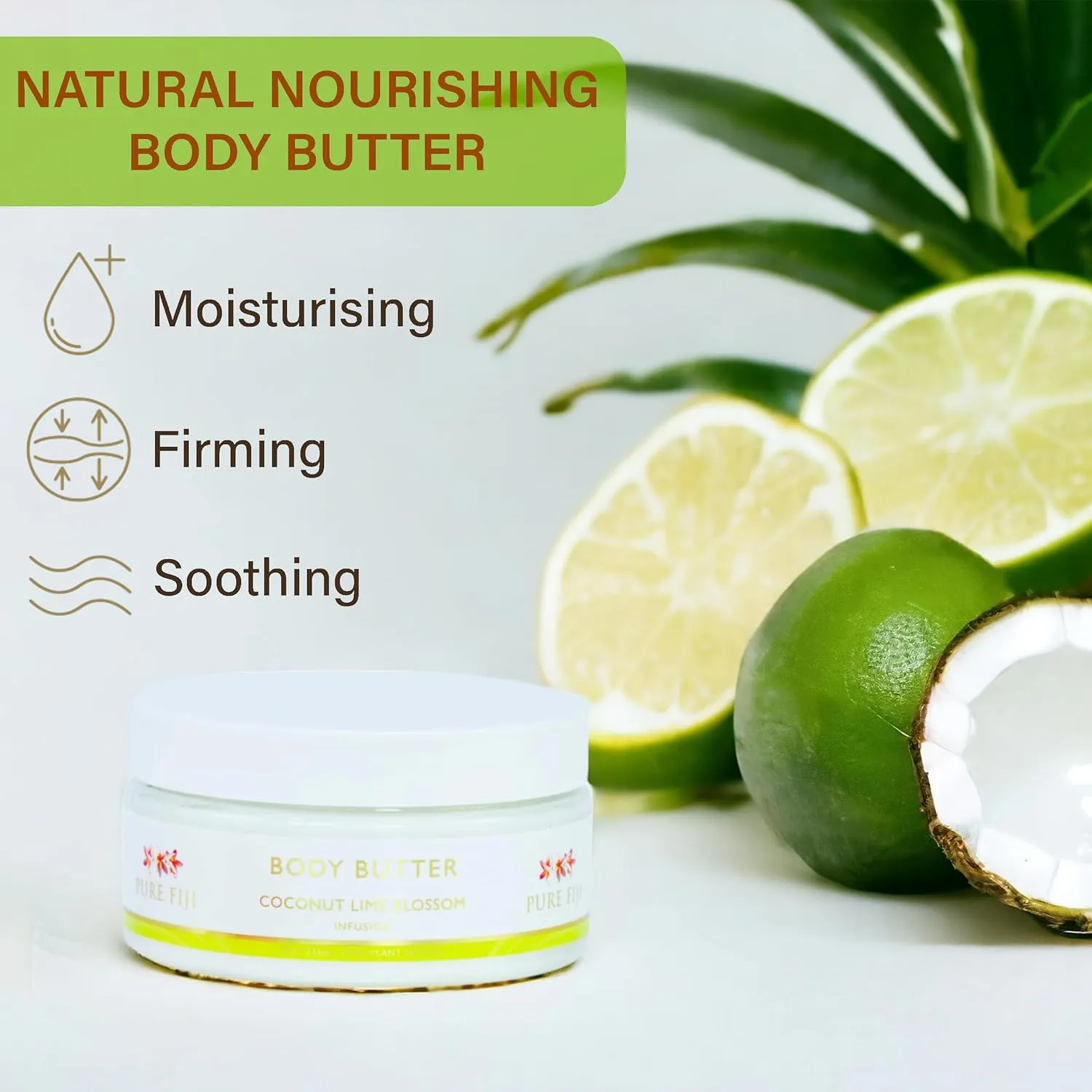 PURE FIJI Body Butter - Moisturizer Body Butter Cream - Face Cream and Body Lotion for Dry Skin with Natural Oils & Vitamin E, Body Butter For Women for Men,Coconut Lime Blossom, 8oz
