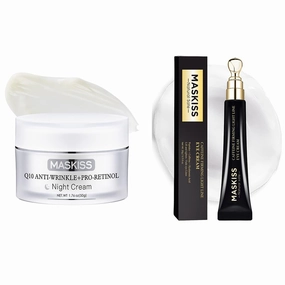 Q10 Anti-Wrinkle Night Cream & Peptides Eye Cream – Pro-Retinol Face Moisturizer & Caffeine Eye Cream for Wrinkles, Fine Lines, Dark Circles & Puffiness – Fragrance-Free