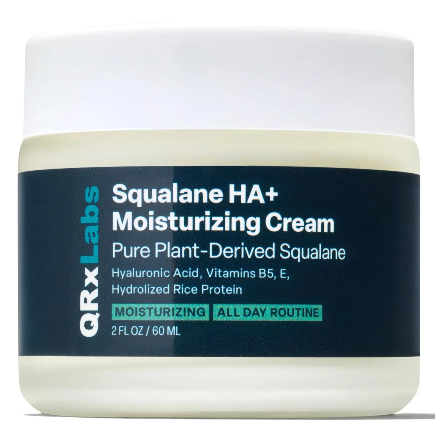 QRxLabs Plant-Based Squalane HA  Moisturizing Cream with Hyaluronic Acid – Sugarcane-Derived Squalane Face & Body Moisturizer – 2 Fl Oz (60 mL)