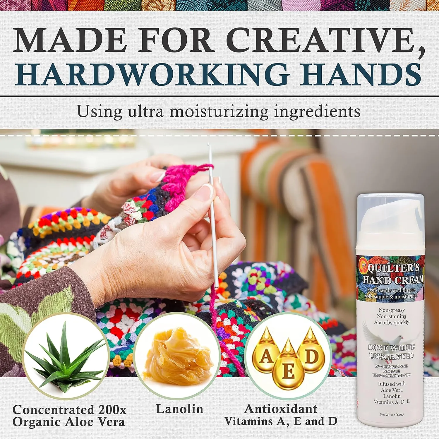Quilter's Hand Cream, Patchwork Lemon 5 Oz for Quilters by the makers of Original Udder Balm